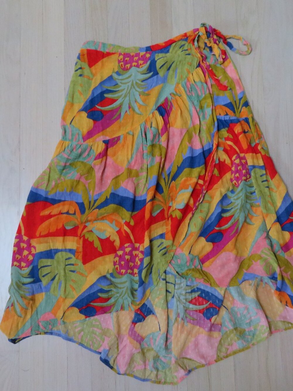 Christian Siriano Floral Tropical Bright Rainbow Pineapple Wrap Skirt Medium